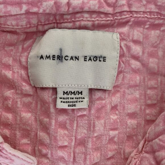 American Eagle Top Women M Pink Button Down Sleeveless Textured Cottagecore Boho - Picture 3 of 7